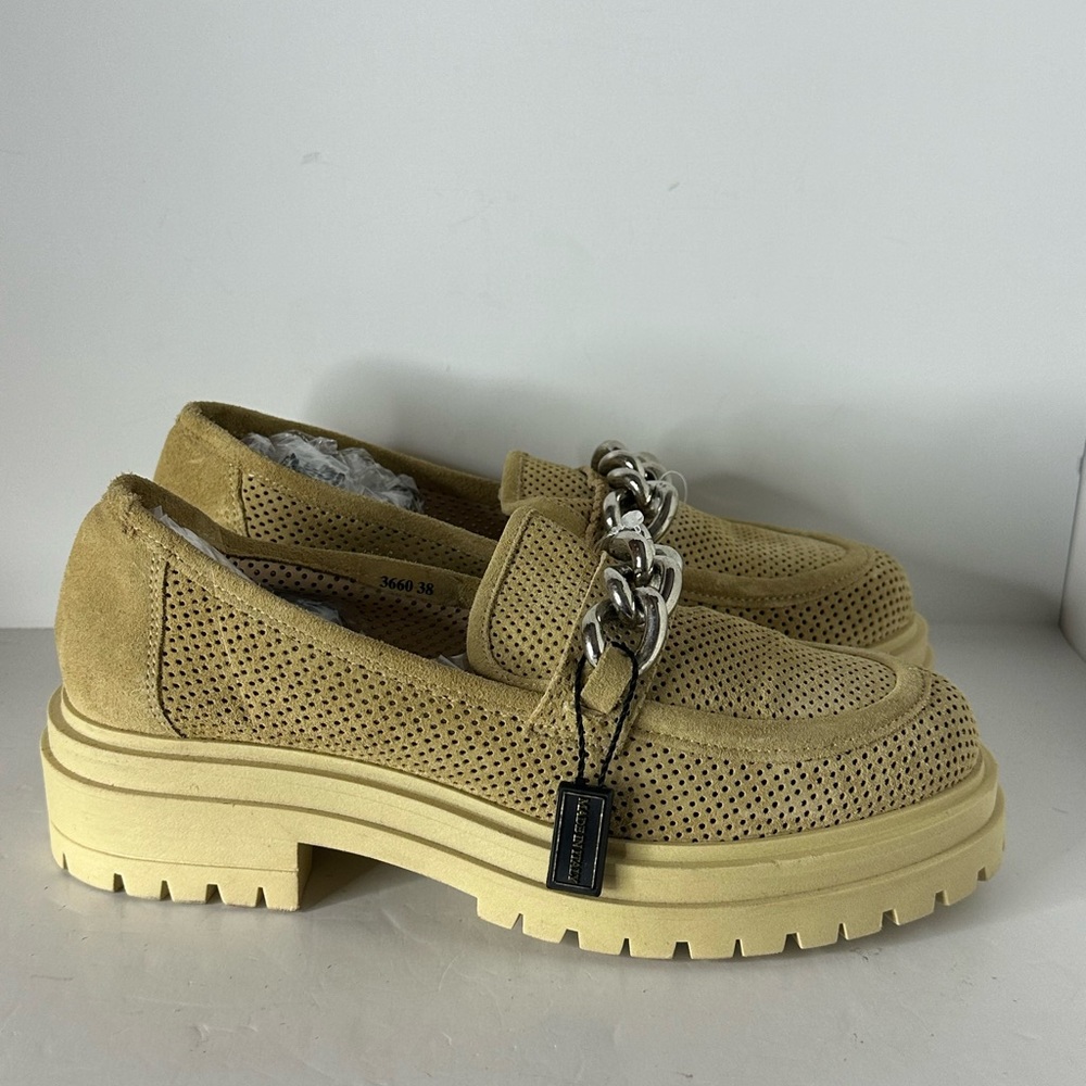 NAPOLEONI Italian Chunky Lug Sole Perforated Suede Chain Loafers Size 38